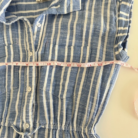 Blue White Striped Dress Lightweight Beachy Tie Waist Size XS Pockets Button - Picture 10 of 12